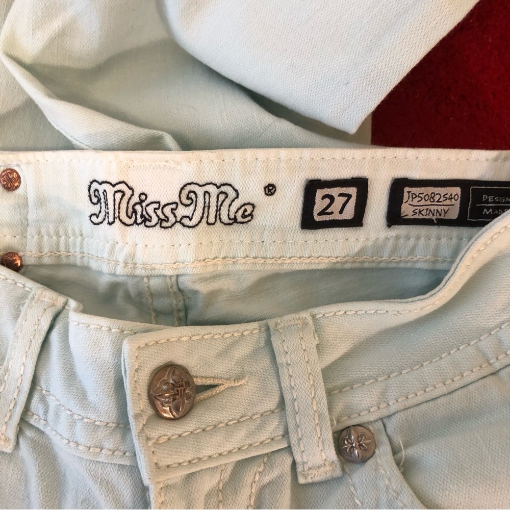 Miss Me Light Blue Skinny Denim Jeans Rhinestones Pockets Size 27 - Picture 3 of 5
